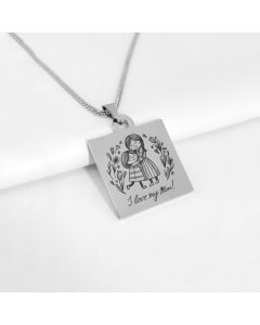 Pendentif gravé métal carré