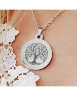 Pendentif gravé métal rond - arbre de vie